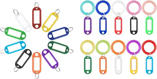 10 Pcs Wrist Spring Spiral Coil Keychains & 50 Pcs Key Tag Labels Plastic Colorful Stretchable Key Holder Wrist Bracelet Keychain with Label Hair Tie for ID Badge Sauna Gym Pool and Sport