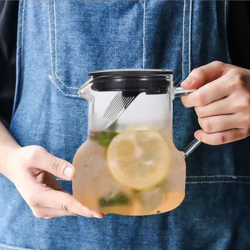Glass Cold Water Kettle | Heat-Resistant Borosilicate Glass Pitcher for Hot & Cold Drinks | 40 oz Kitchen & Dining Water Jug for Iced Tea, Lemonade, & Boiled Water Storage
