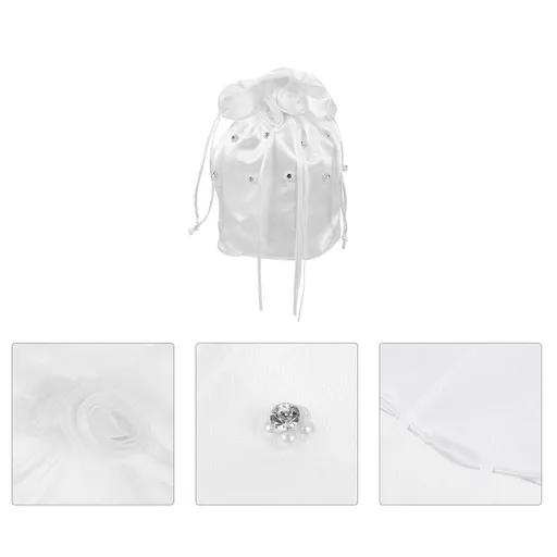 Elegant White Satin Wedding Bag with Pearls and Rhinestones for Brides