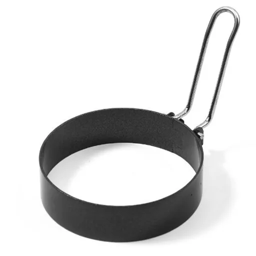 Egg Ring Pancake Mold, Stainless Steel Non Stick Griddle Shaper with Handle for Eggs and Pancakes, Black, 3.03 inches