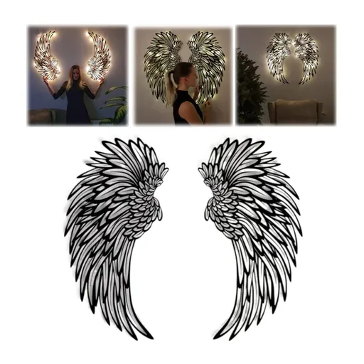 1 Pair Angel Wings Metal Wall Art Decor with Led Lights, 3D Angel Wings Wall Sculptures Decor, DIY Metal Wall Art , (18 inches)