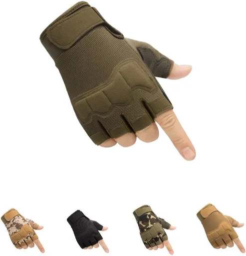 Tactical Fingerless Gloves with Knuckle Protection – Breathable Outdoor Gloves for Shooting, Hunting, Cycling, and Training (Green,L)