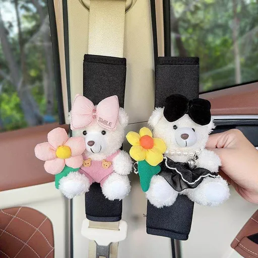 Plush Shoulder Pad Safety Belt Protector Xueyi White bear (pink overalls) + white bear (sunflower black No specifications