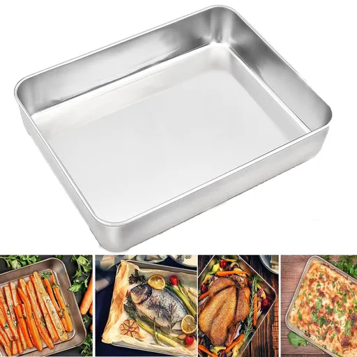 Stainless Steel Square Plate, Stainless Steel Baking Pans Cake Pan, Restaurant Pans Catering Pans Non-toxic & Healthy, Heavy Duty & Dishwasher Safe