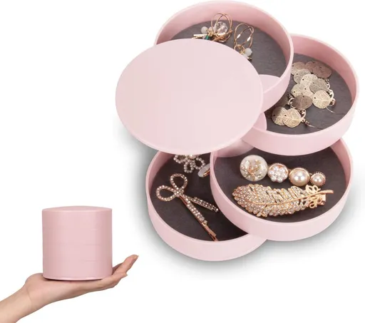 Jewelry Box - Jewel Case - 4 Tiers - Small Jewelry Box - Jewelry Pouch - Jewelry Storage Box - Jewelry Box - Jewelry Organizer - Watch Box - Bijouterie Box - Small Jewel Chest - Jewelry Holder - Suitable For Watches And Jewelry - Pink