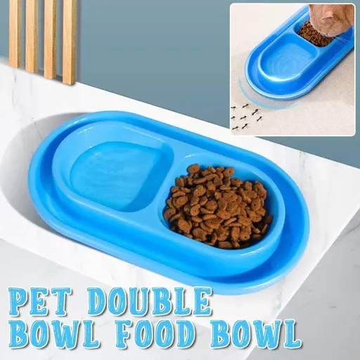 1-Piece Blue Double-Compartment Pet Feeding Bowl