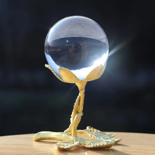 Crystal Ball with Gold Rose Stand, Glass Ball Ornaments Home Fengshui Wedding Table Decor Paperweight with Gift Box Women's Day