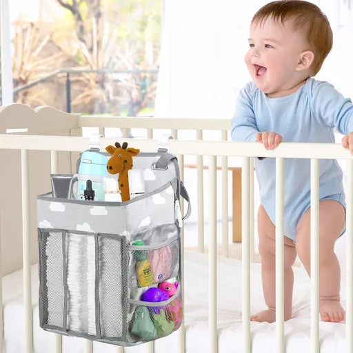 Diaper Caddy Hanging Diaper Caddy Organizer, Hanging Nursery Nappy Organiser Diaper Holder Caddy Stacker for Baby Girl Boy -Grey
