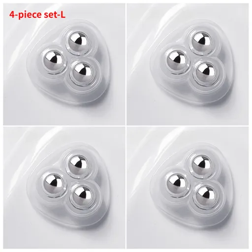 Self-Adhesive 3-Ball Caster Wheels, No-Drill Paste-On Rollers for Storage Boxes, 4-Piece Set - L - Clear