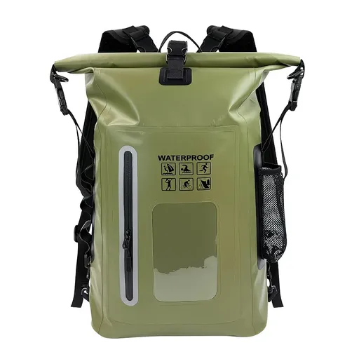 6.6 Gallon Outdoor Backpack, Detachable Shoulder Straps, Transparent Window & Buckle Clips, Suitable for Hiking, Beach Sports, Trekking and Rowing, Green, Portal Adventure Gear(pitch green)