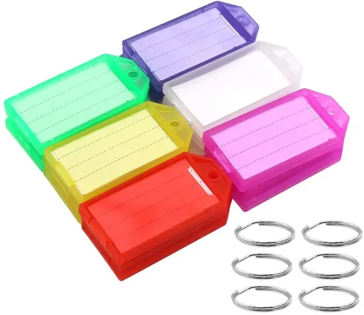 60 Pack Plastic Key Tags with Label Window for Key Organization and Identification, Assorted Colors, Durable Plastic Construction