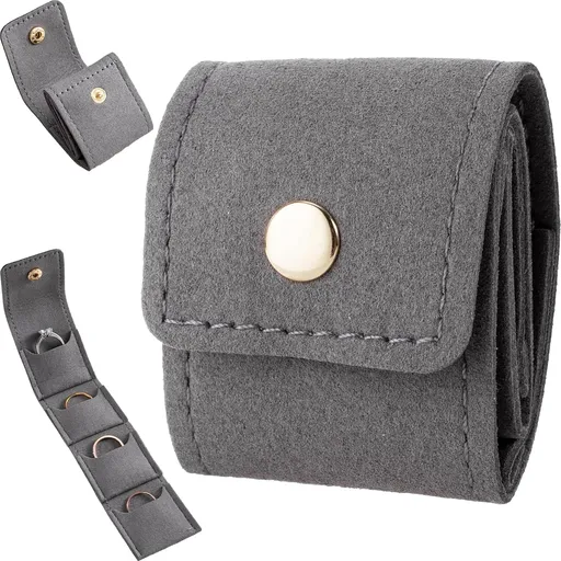 Mini Travel Jewelry Bag, Foldable Portable Roll Travel Jewelry Bag Pouch, Small Multifunctional Compartment Organizer for Women Rings Necklace Earrings Bracelets Storage- Grey