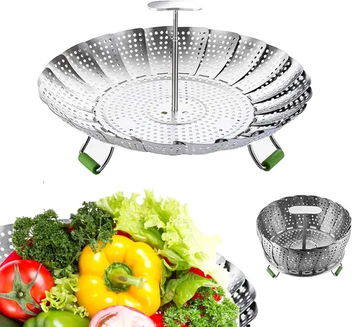 Stainless Steel Steaming Rack - Steamer Basket Pan - Steamer Basket for Vegetables - Vegetable Steamer - Adjustable - Steamer Insert - Steam Flower - Steamer Basket - Foldable Steamer Basket - Dishwasher Safe - Suitable for Vegetables - Suitable for