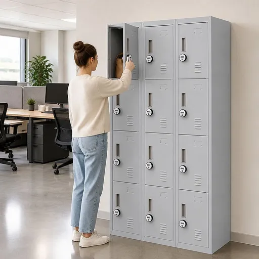 12-Door Steel Locker – Grey, 4-Digit Combination Lock