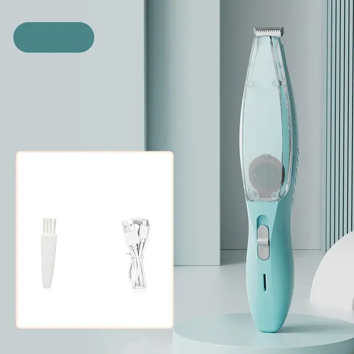 Blue Rechargeable Pet Grooming Clipper with Built-in Vacuum - Low Noise Hair Trimmer for Dogs & Cats