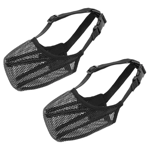 2PCS Adjustable Mesh Pet Dog Muzzle Mask Mouth Cover No Bite Strap Mouth Cover - Black-M