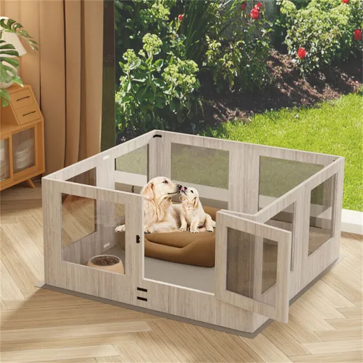 Large Dog Indoor Whelping Box, Tempered Glass & MDF