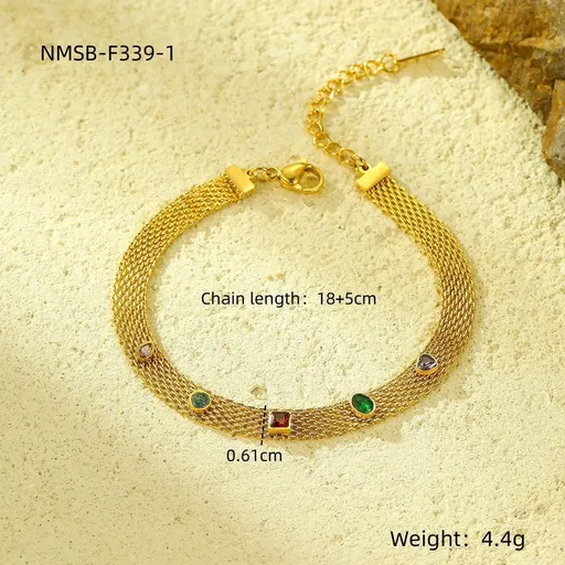 07 Mesh Band Color Zircon Gold | Titanium Steel Bracelet | Christmas Exquisite Luxury Gift | Gold Plated Stainless Steel Gemstone Stack Bracelet