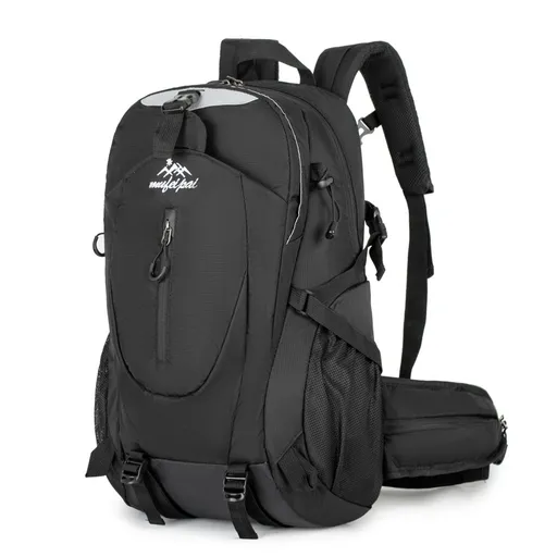 Black Professional Large Capacity Hiking Backpack - Waterproof Lightweight Outdoor Trekking Rucksack with Hydration Port and Emergency Safety Whistle