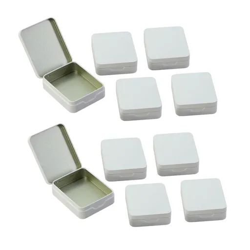 10Pcs Small Metal Storage Box Flip Top Case Portable Organiser Set - White