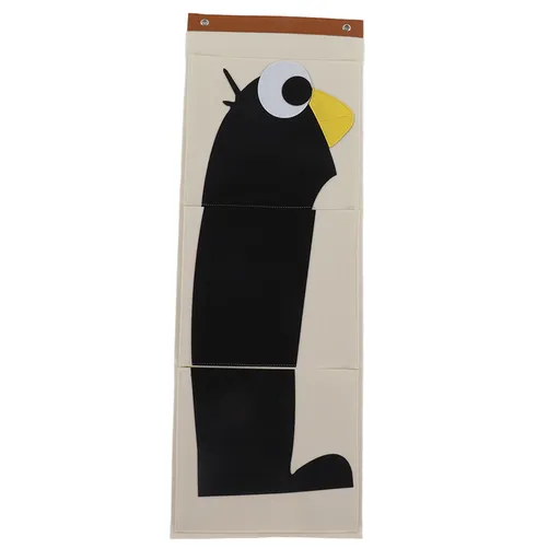 Wall Mounted Storage Bag 3 Layers Closet Crib Cartoon Felt Animal Type Over Door Hanging Storage Bag Penguin 100.7x35cm