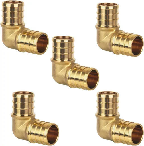 Pex Fittings, 3/4" Pex 90 Degree Elbow, Heavy-Duty Brass Crimp Fittings for PEX Pipes with Leak-Resistant Construction, NSF & UPC Certified, 5-Pack