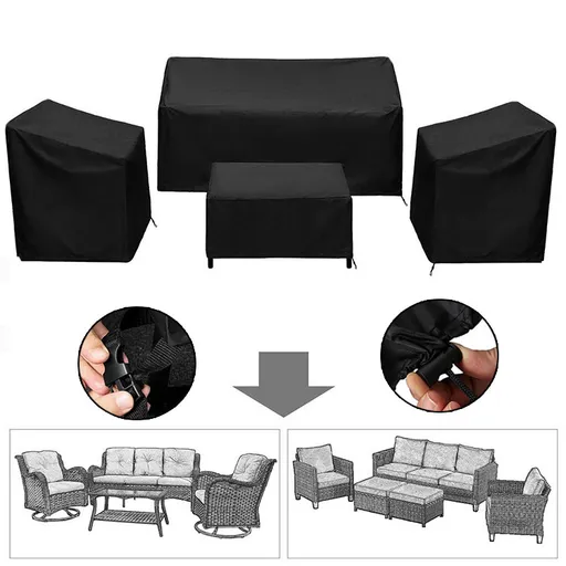 4PCS Large Outdoor Dustproof Furniture Cover Set with Zippered Bag (M Size) - Waterproof and UV-Resistant Garden Sofa, Desk & Chair Protectors