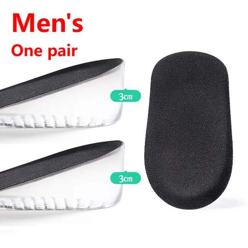 Men's Silicone Invisible Height-Increasing Heel Insoles, Comfort Elevator Half Insoles for Sneakers—3 cm Height—Black