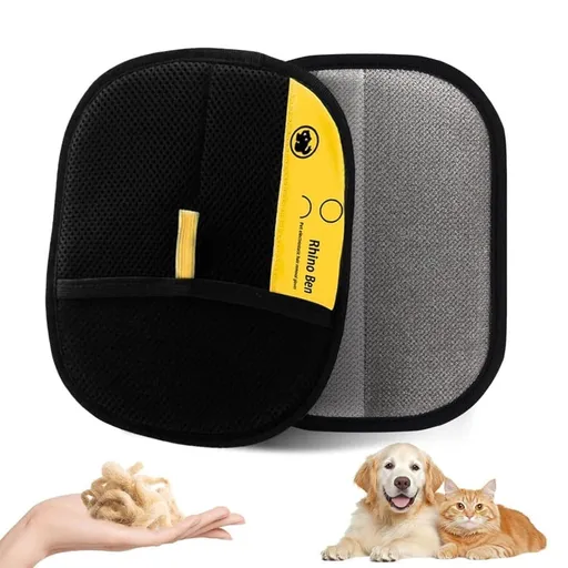 Pet Grooming Glove Double-Sided Anti-Static Hair Remover 21 x 17 cm Black Yellow