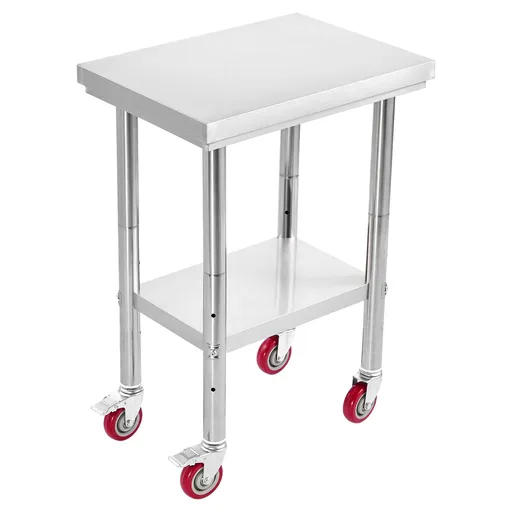 Stainless Steel Table, 61 x 45 cm Food Prep Worktable with Wheels, Kitchen Prep Table with Adjustable Undershelf Workstations for Commercial Kitchen, Restaurant, Hotel and Garage, Outdoor