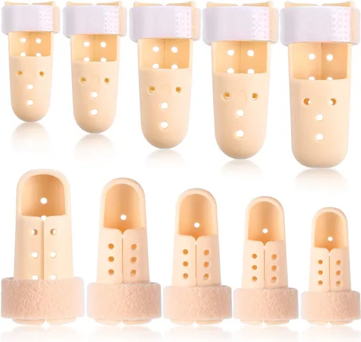 10 Pcs Mallet Finger Splint, 5 Sizes Finger Support Brace Stabilizer Straightener Plastic Fingertip Protectors Arthritis Knuckle Immobilization for Thumb Pinky Middle Index Ring(Beige)