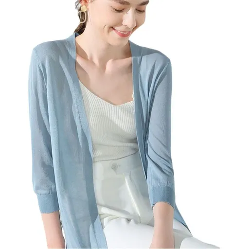 Women Linen Knitted Cardigan Yan He Velvet 2025 Summer Grey XL Size: XL; Height (cm): 170-175; Weight (kg): 60-65; Bust (cm): 94-98; Waist (cm): 78-82; Shoulder width (cm): 40; Length (cm): 64