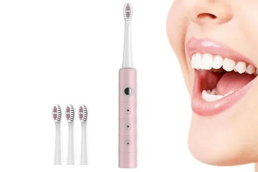 Electric Toothbrush for Adults Powerful Sonic Toothbrush 6 Modes with 4 Replacement Brush Heads - Pink