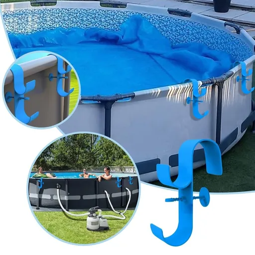 Adjustable Pool Pole Hanger for Skimmer Nets & Brushes, Above Ground Pool Accessories - Retractable Telescopic Pool Hook Holder, Fits Leaf Rakes, Vacuum Hoses, Pool Equipment Storage