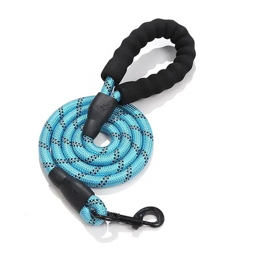 Reflective Dog Leash for Small, Medium, and Large Breeds – Durable Nylon Rope Leash with Soft EVA Foam Handle, Secure Metal Hook, and 360° Night Visibility for Safe Daily Walks, Available in Multiple Vibrant Colors and Lengths (Blue, 1.2m×1.0cm（4ft×3