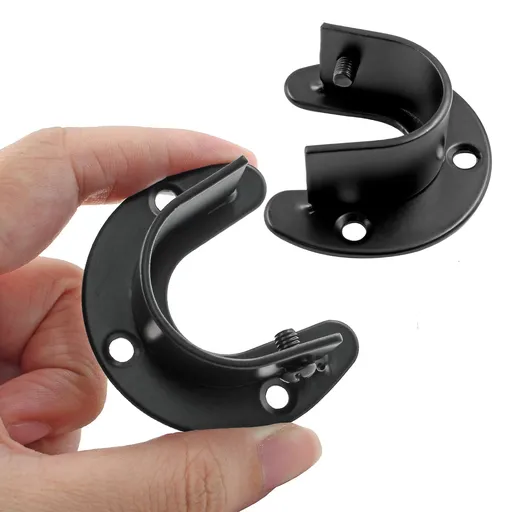 Stainless steel Diameter Wardrobe Closet Rod Bracket, U-Shaped Open type Socket bracket, Shower Curtain Rod Pole End Supports 2pcs