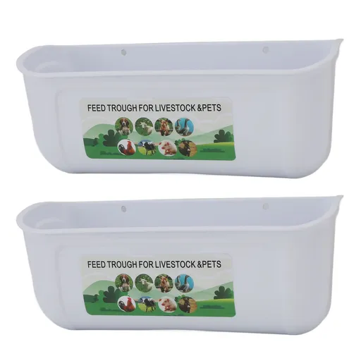 2PCS Hanging Poultry Feeder Plastic Livestock Feeding Trough for Chicken Geese Sheep Deer Dog White