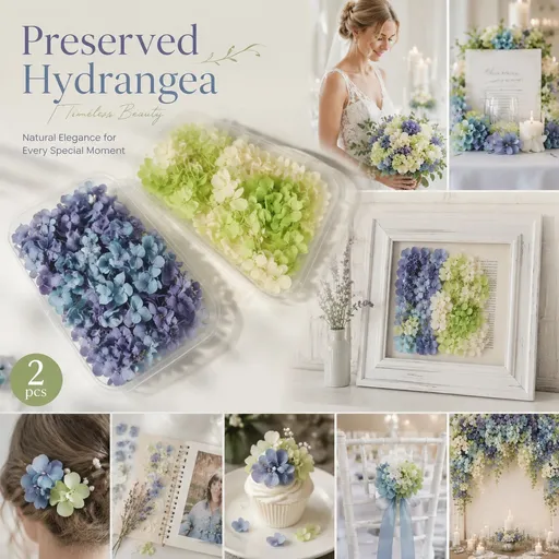 Blue Purple Shade & Pale Green Champagne Preserved Hydrangea Frame Craft Material Set of 2