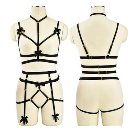 House Of Dasein Satin Body Harness For Women Fetish Clothing - Black - Full 3 Ribbon