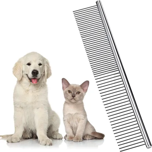 Dog Combs for Grooming, Metal Cat Comb for Removing Tangles and Knots, Professional Grooming Tool for Long Haired Dog