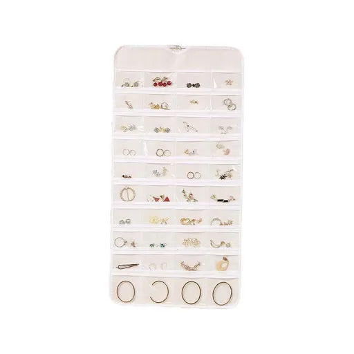 80 Pockets Jewelry Hanging Storage Organizer Holder Earring Display Pouch Bag - White