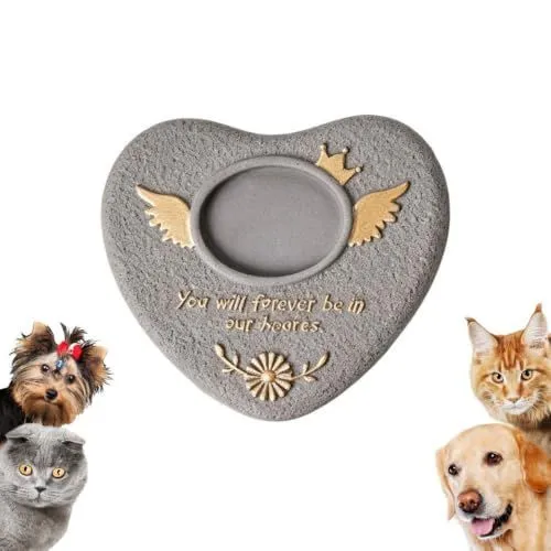 Pet Memorial Stone, Heart-Shaped Dog Memorial Present Built-in Photo Slot, Sturdy Concrete Material, Multiple Color Options, Compact Size, Easy Maintenance - Gray - Size 15.2*13.5cm