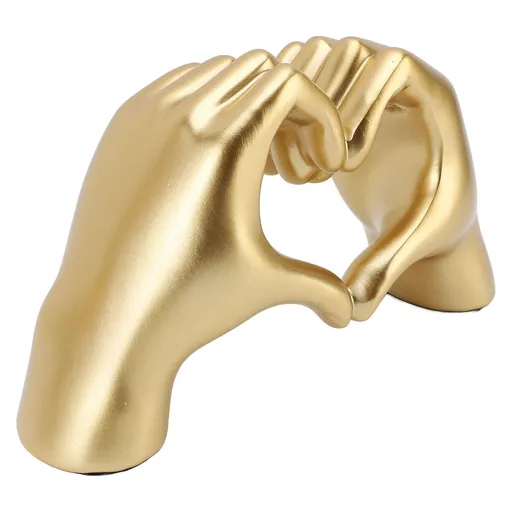 Heart Hands Sculpture Resin Aesthetic Gesture Decoration Modern Heart Sign Statue Art Figurine for Coffee Table Shelves Wedding Golden
