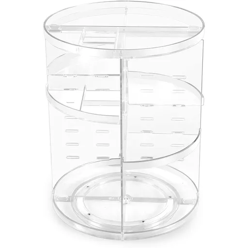 Rotatable Makeup Organizer Storage Box 360° Desktop Makeup Brush Holder Set with 3 Tier Round Cosmetic Display Stand