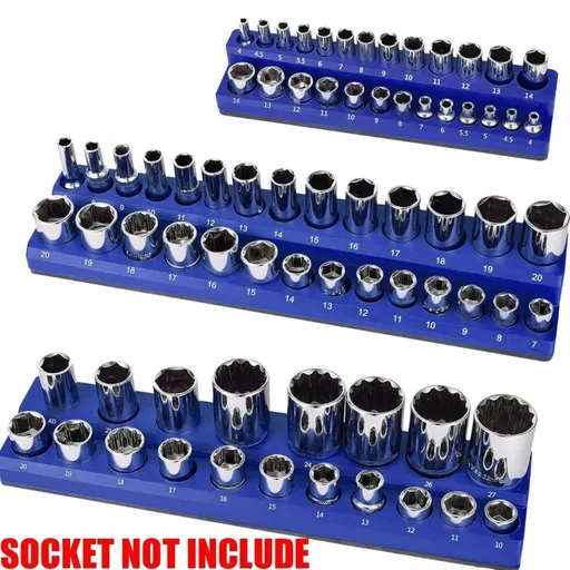 3PCS 1/4" 3/8" 1/2" Blue Metric Magnetic Socket Organizer Storage Holder Trays Single size
