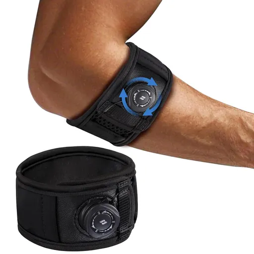 Adjustable Tennis Elbow Support Strap with Targeted Compression for Tendonitis, Golfers Elbow and Sports Use, Black, Universal Size