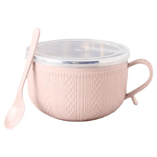 Soup Bowl with Handle, Food‑Grade Microwave Safe Bowl for Cereal and Snacks, Heat‑Resistant, 9.5×14 cm, Pink