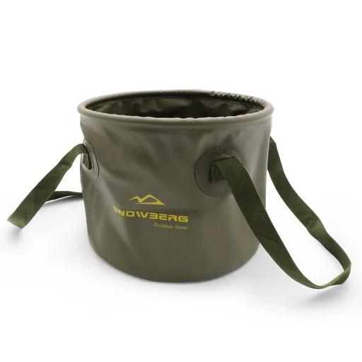 Multi-Use Collapsible Bucket – Foldable Camping Container with Dual Handles, 10L/20L Capacity, Supports 22 lbs or 44 lbs, Waterproof PVC Mesh for Fishing, Washing, Picnics & Outdoor Use (Forest Green,Large)
