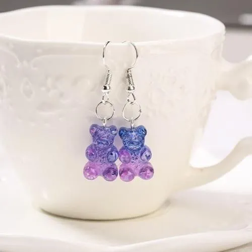 Veile Studios Gummy Bear Earrings - Purple & Dark Blue Glitter - Dangle