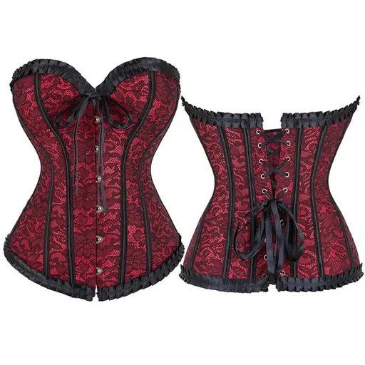 House Of Dasein Floral Lace Up Overbust Corset For Mature Women - Red 4Xl - Red - S